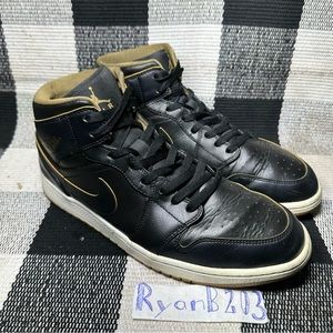 Nike Air Jordan 1 Mid Black Gold White Men Size 12 Leather Used 554724-042 CHEAP